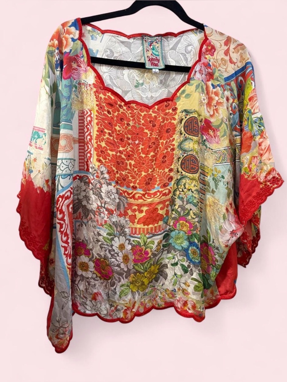Johnny Was Red Multicolor Floral Tunic